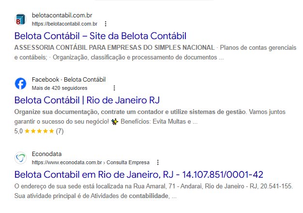 Resultado de busca orgânica no Google de cliente da Belota Marketing
